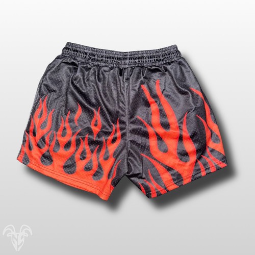 Goat Strength 5" Inseam Mesh Shorts - Black with Orange Flame Themed Design - Picture 2 of 3