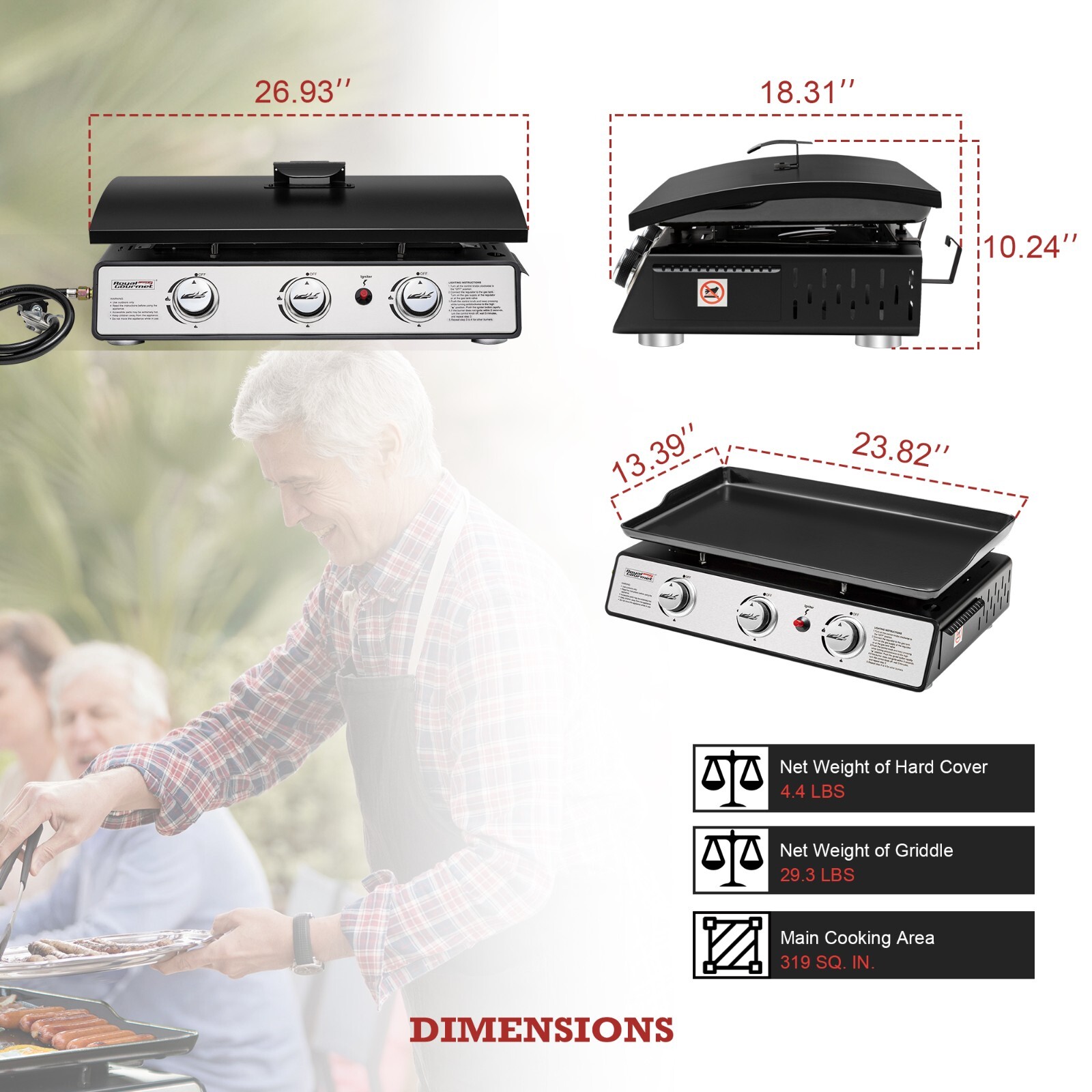 Royal Gourmet Gas Grill 3-Burner Griddle w/ Hard Propane Tabletop eBay Portable | Cover