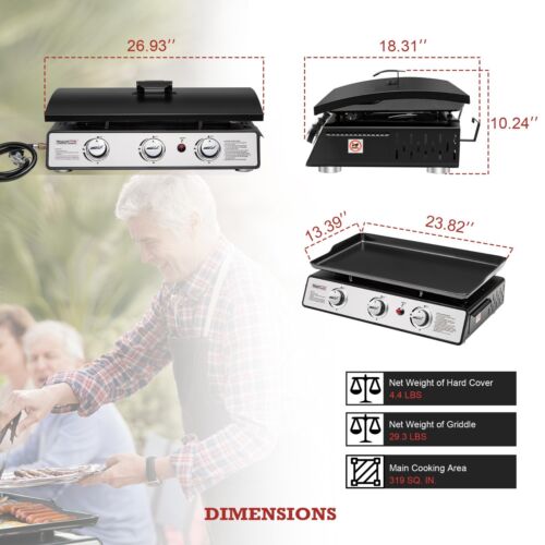 Royal Gourmet Portable 3-Burner Gas Grill Griddle with Top Hard Cover - Picture 4 of 11