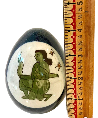 Ken Edwards Earthenware Zodiac Sagittarius Egg Mexican Art Pottery 4" Tall Blue - Picture 8 of 8