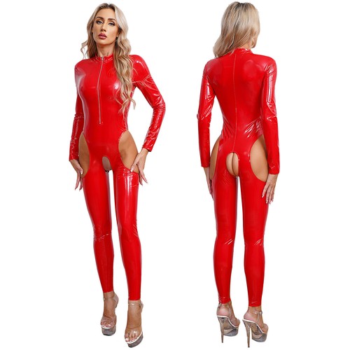 Sexy Traje de Cuero Patente para Mujer Adulto Sexy Body Completo Look Mojado Mono Mono Mono - Imagen 7 de 42