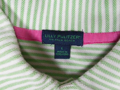 Lilly Pulitzer Men’s 100% Pima Cotton Green Striped Polo Shirt Pocket Size Large - Picture 3 of 7
