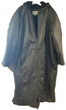Fitz Wright Womens Long Black Leather Lined Hooded Coat Jacket Size 3xl Sale!