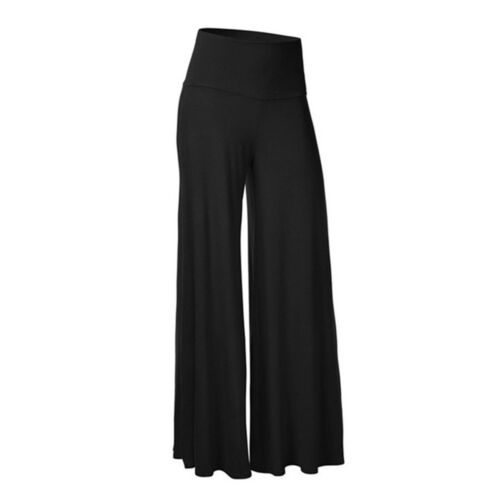 Womens Casual High Waist Loose Pants Solid Comfy Stretch Wide Leg Yoga Trousers - Picture 3 of 22