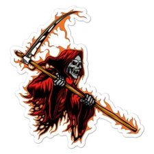 Grim Reaper Flames, Vinyl Decal Sticker, Indoor Outdoor, 3 Sizes, #9079