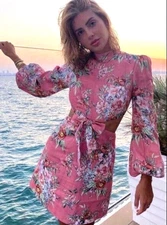 Zimmermann Dress BELLITUDE BOW Sz 0 AU8 UK 8 US 4 IT 40 FR 36 Pink RRP $595