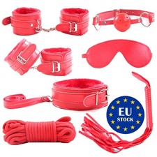 EU Stock, 7pcs adults Bondage Restraint Set: Whip, Collar,Handcuffs, Ankle Rope