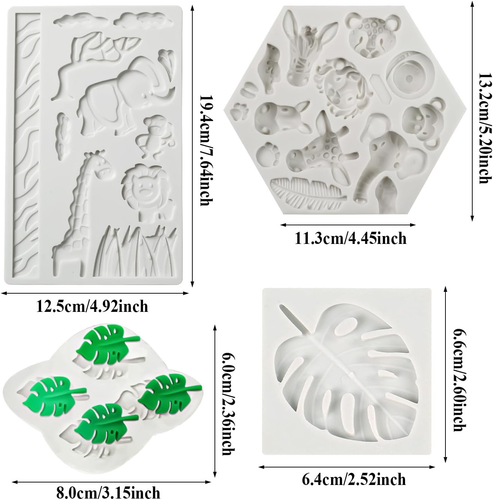 Jungle Animal Fondant Molds Silicone,Safari Cake Decorations, Tropical Leaf Choc - Picture 2 of 7