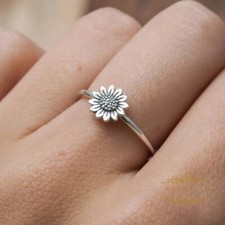 New Sunflower Solid 925 Sterling Silver Ring, Flower Stack Ring, Flower Rings