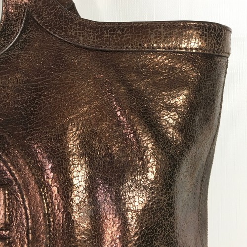 Tory Burch Bombe Tote Crinkle Glaze Bronze Brown Leather Shoulder Bag - Picture 11 of 20