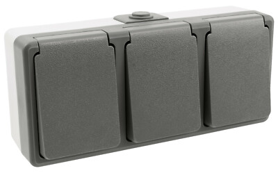 ETT1535389 Feuchtraum 3-fach-Steckdose McPower ''Secure'', 250V~/16A, IP44, AP, gr