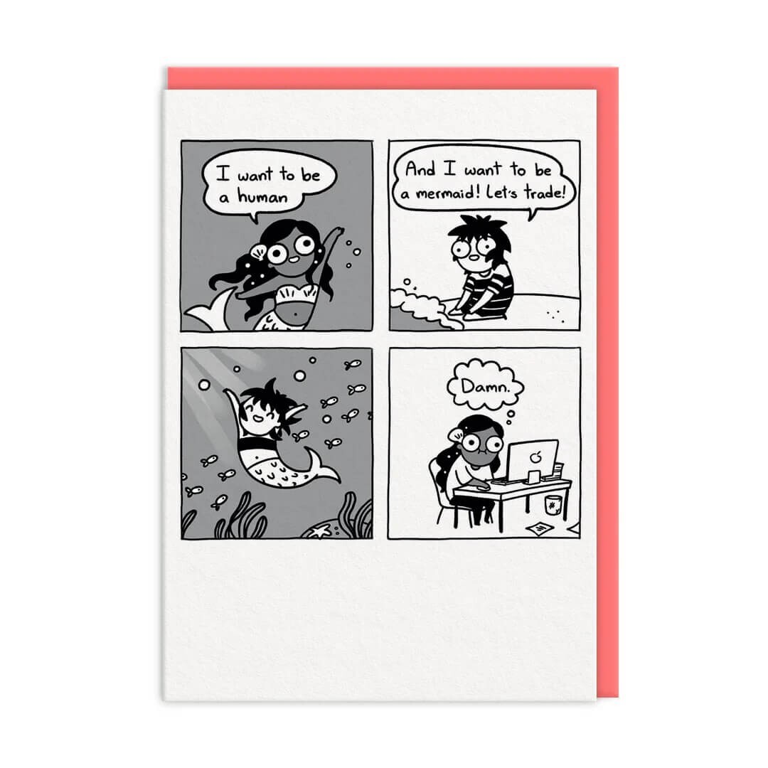 Funny Birthday Card Mermaid - Comic Style Artwork Humorous Blank Greeting Card