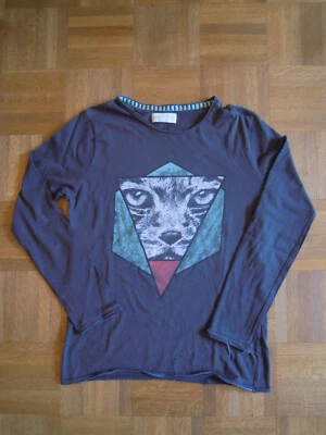 ZARA BOYS T-Shirt Langarm anthrazit mit Katzengesicht Gr. 9/10 / Gr. 140 - Bild 1 von 4