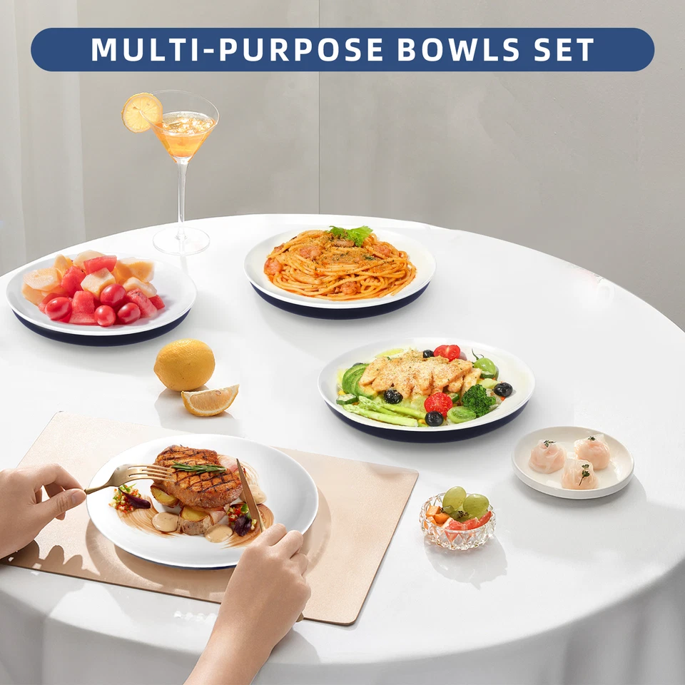 Paquete de 4 tazones de pasta de porcelana ensaladera de cerámica tazón grande para servir cocina azul Foto 2 de 4