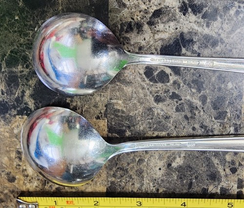 👌LOT OF 2 MID CENTURY c1951 MAY QUEEN 👸 SILVERPLATED GUMBO SOUP SPOONS 🥣 - 第 10/10 張圖片