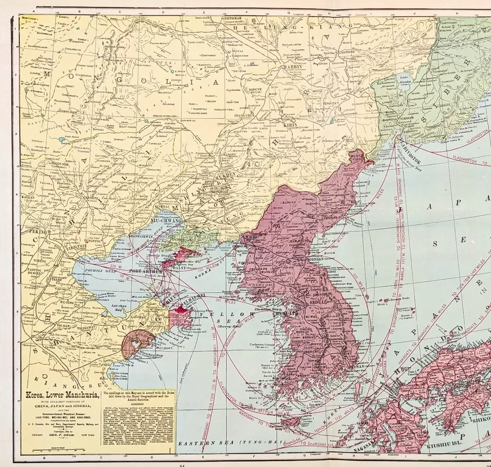 1899  CHINA - KOREA - LOWER MANCHURIA Map STEAMSHIP Routes (19x13) ORIGINAL - Image 2 of 4