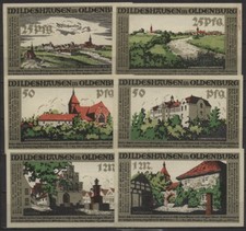 6 x emergency money Wildeshausen, City, 25 Pf - 1.00 Mark, 01.12.1921. Grabowski/Flour 1