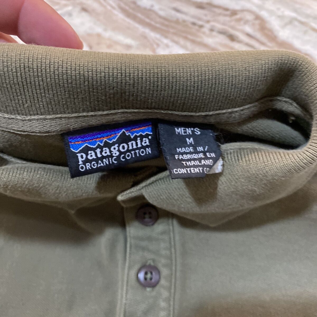 Patagonia Logo 100% Organic Cotton Short Sleeve Polo Shirt Army Green Men's Sz M