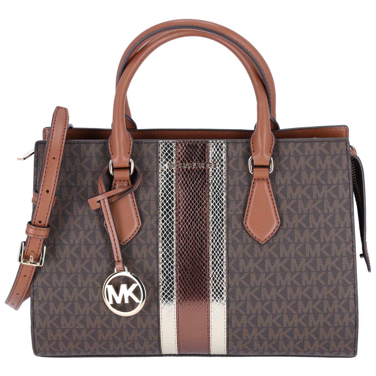 Michael Kors Sheila Medium Signature MK Metallic Satchel