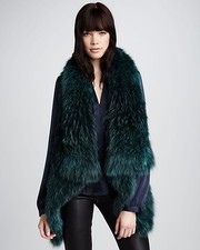 Theory Vest Atlanta Ermy Luxury Furs Wool Shawl Emerald $1315 S Nwt Rare Knitted