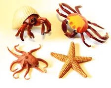 Vtg. Safari Ltd. Sea Animals, Lot Of 4, 2 Crabs, 1 Octopus, 1 Starfish, A+ Cond.