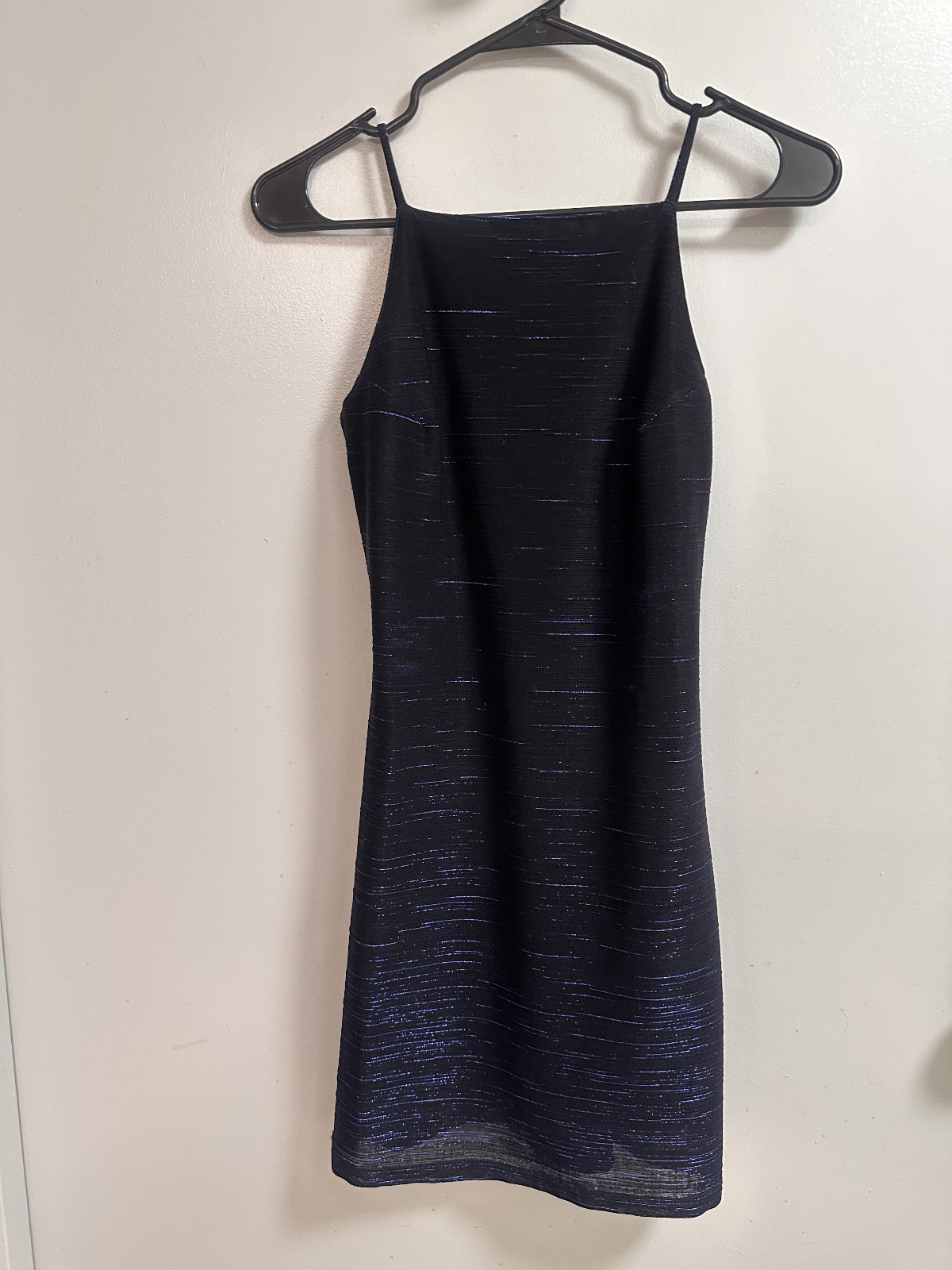 Black Cocktail Dress Blue Metallic Accents Small-image