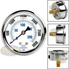 Quality Liquid Filled 2.5" 3000 PSI Air Pressure Gauge Center Back Mnt Mount