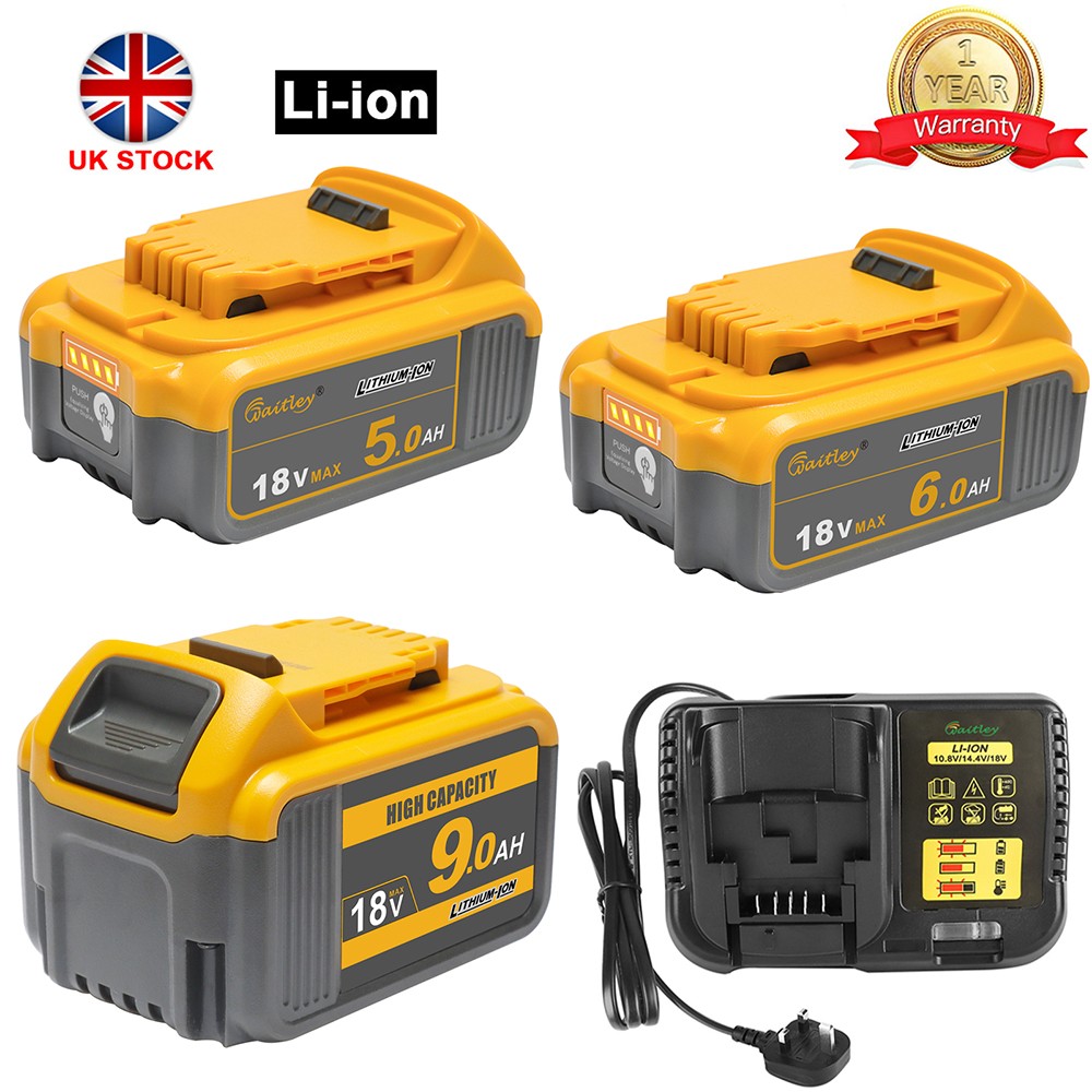 For DEWALT DCB182 18V 5.0Ah 6.0Ah 9.0Ah XR Li-ion Slide Battery DCB184 DCB200 UK