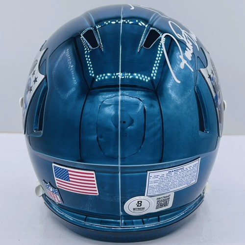 Tiki and Ronde Barber Dual signed chrome blue NFL mini helmet. - Picture 4 of 5