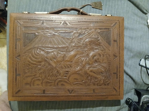 Vintage Leather Backgammon Handmade Original Pieces Aztec Theme