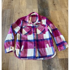 Member's Mark Girls Plaid Shacket Pink Purple White Button Front Size S 6/6X