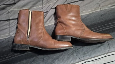 Florsheim Brown Leather Mens Size 9D Zip Side Casual Ankle Boots Pre Own Midtown Plain Toe Zipper Boot Men main image 2
