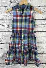 Polo Ralph Lauren Girls Plaid Sleeveless Tiered Button Front Dress Size 10