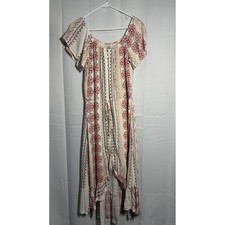 American Rag Boho Floral Print Maxi Dress Off The Shoulder Drawstring Size L L