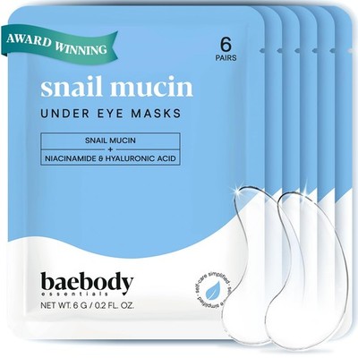 Baebody Advanced Snail Mucin Under Eye Patches for Women & Men (6 Pairs) Lines