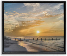 Sunset Pier Photograph Black Framed Floater Canvas Wall Art, Design by Mike Cala