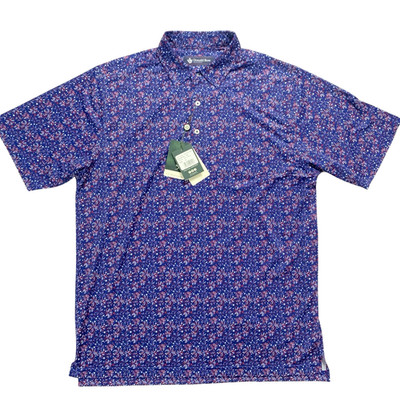 Donald Ross Mens Polo Shirt Medium Patriotic Firework Jersey *Runs Large *