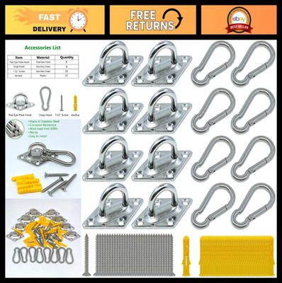 8 Pcs Stainless Steel Pad Eye Hooks & Snap Hooks, Ceiling Hooks for String Light