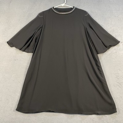 Zara Basic Collection Women s Black Chiffon Dress Silver Crewneck, Bell Sleeve,S