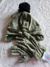 Cat  Jack Girls Fern Green Ombre Pom Pom FLEECE Pull On Hat  Gloves 4 - 7 Yrs