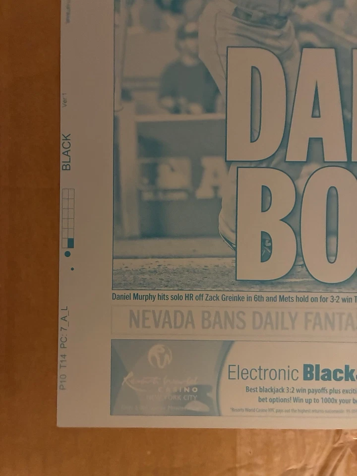 New York METS Daniel Murphy 2015 Playoffs Daily News PLACA DE IMPRESIÓN DE PERIÓDICO Foto 4 de 4
