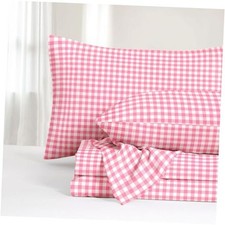 - Gingham Bed Sheets, 4-Piece Sheet Set, Plaid Checkered Check Queen Hot Pink