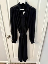 NWT Banana Republic Belted Sheer Black Dress w/ Slip (3 Piece), Large Tall