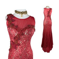 Vintage Coral Sequin Mermaid Gown Y2K Formal Prom Dress