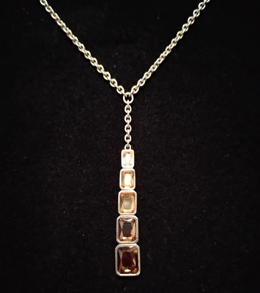 Collar de piedras preciosas de cuarzo ahumado graduado Lariat vintage de plata de ley 925 Foto 4 de 4