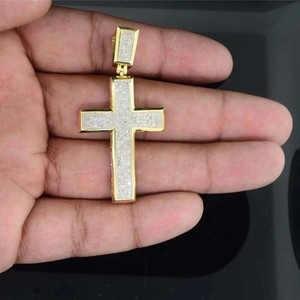 Authentic 14K Yellow Gold Plated 1.20Ct Round Cut Lab Created Diamond Cross Men's Pendant