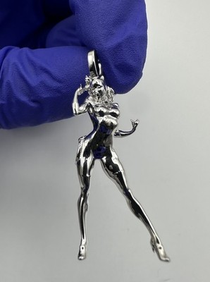 Echt 925 Sterling Silber 3D Katze Frau Figur Anhänger 1,4'' 4,0mm BO | A232