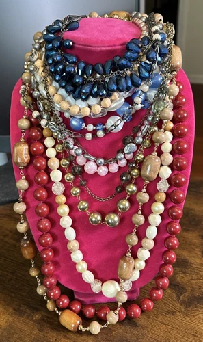 Vintage Estate Costume Jewelry Lot 14 Pieces All Wearable ALL NECKLACES
