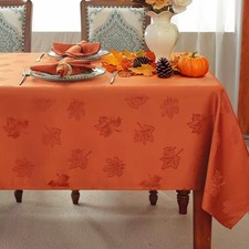 Thanksgiving Tablecloth Rectangle Spillproof Heavy Duty Fabric Maple Leaves Rust