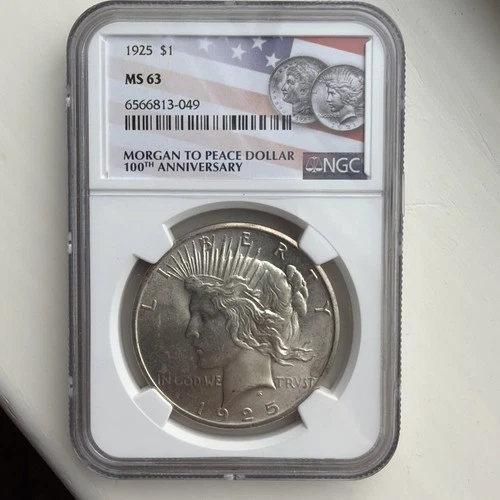 1925 $1 Peace Dollar NGC MS63 100th Anniversary of Morgan to Peace Dollar
